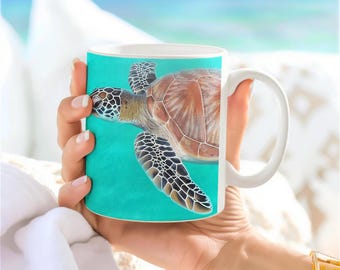Sea turtle mug Chelonia | ocean coffee mug | marine life mug | turtle mug