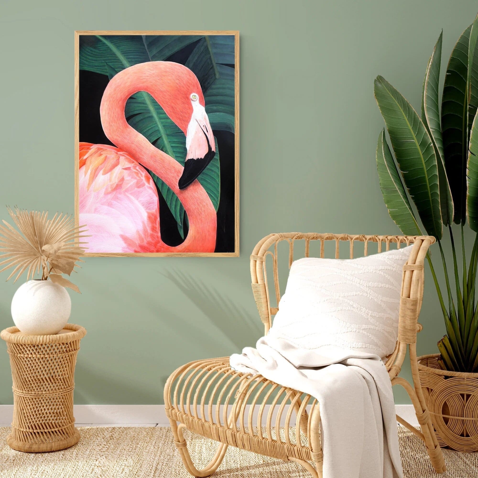 Impression d'art Murale Oiseau Flamant Rose - Décoration Tropical Exotique