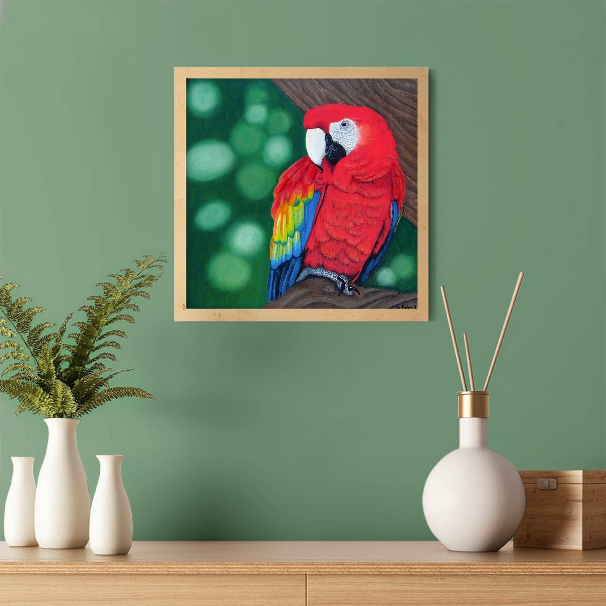 Impression d'art Murale Perroquet Rouge Ara Macao - Décoration Tropical Exotique