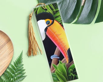 Toucan bookmark with tassel | tropical bird bookmark | jungle bird art bookmark