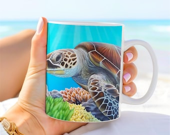 Sea turtle mug | ocean coffee mug | marine life mug | tropical ocean mug