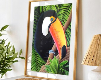 Toucan wall art print | tropical bird poster | jungle wall decor nature