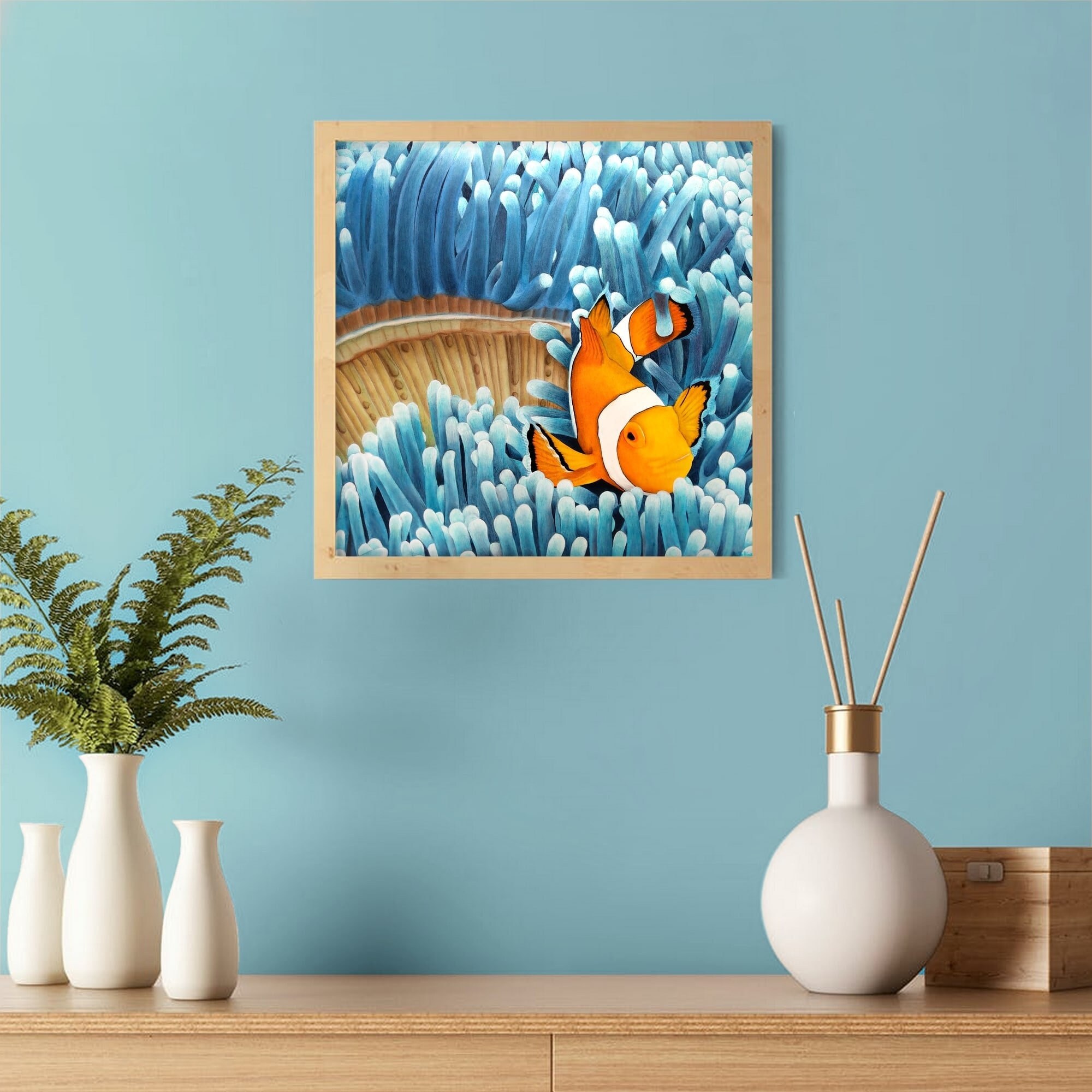 Impression d'art Murale Exotique Poisson-Clown Vie de Récif - Décoration Tropical Exotique