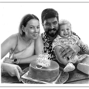 family Portrait Drawing, Drawing Portrait from a photo, Graphite Pencil Portrait, Unique gift for mom, father, love, wife, husband, children