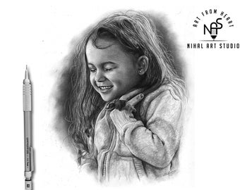 Zeichnungen von Baby-Porträts, hyperrealistische Bleistift-Portraits, benutzerdefinierte Zeichnung, Zeichnungen von Baby-Porträts Geschenk, Baby-Mädchen-Porträts-Zeichnung