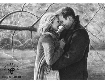 Custom Couple Portrait, Hand-Drawn Graphite Pencil Sketch