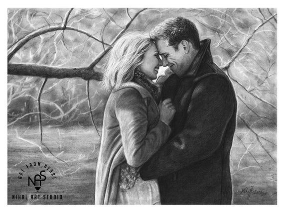 Romantic Couple Pencil Sketch Drawing