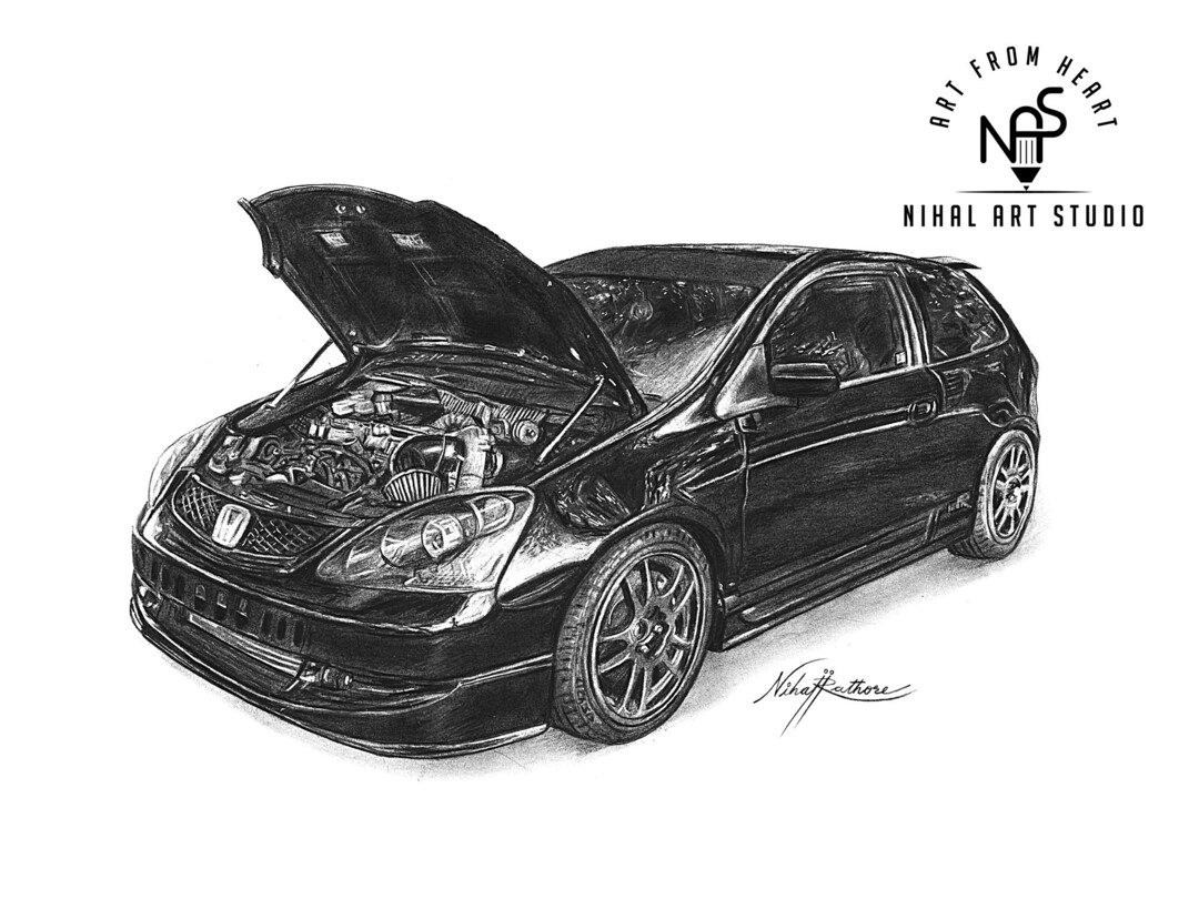 Graphite Car Drawin Custom Graphite Car Drawing: Personalized Vehicle Portrait From Photo ...