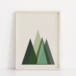 Green Geometric Mountains Print/Printable Abstract Wall Art/Green Wall Decor/Printable Wall Art/Minimalist Wall Art