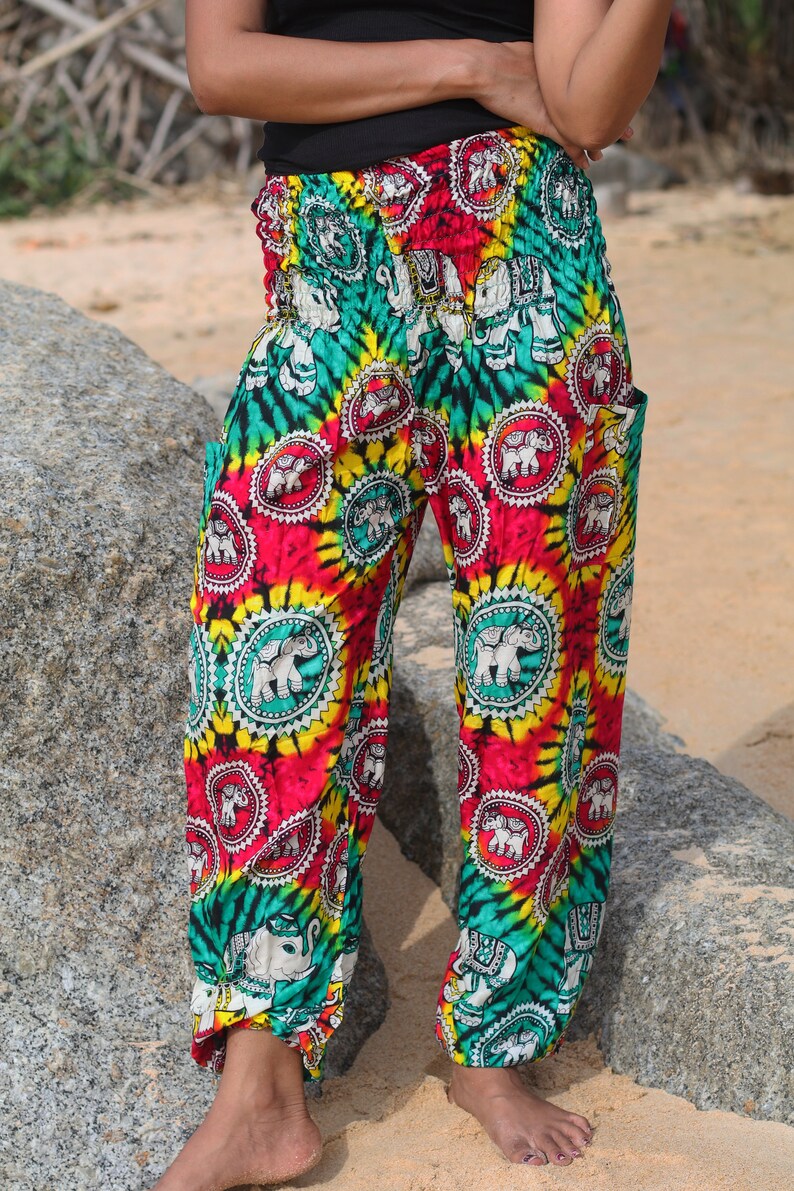 Harem Pants Tie dye Elephant Pants Hippie Aladdin Gypsy Loose Smocked Waist Yoga Pants Casual Trouser Women Baggy Cotton Beach Summer bild 6