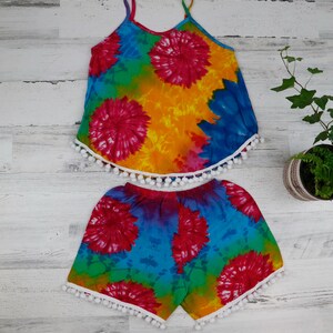 2Pcs/Set Kids Girls Tie dye Straps Tops & Pants Outfit Kids Short Pant/ Kids Clothes/ Children Sleeveless Top with Short Set