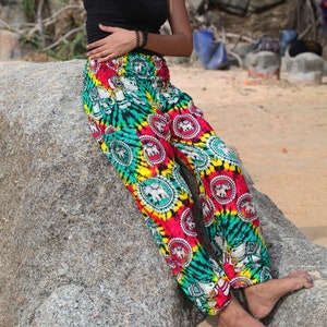 Harem Pants Tie dye Elephant Pants Hippie Aladdin Gypsy Loose Smocked Waist Yoga Pants Casual Trouser Women Baggy Cotton Beach Summer bild 9