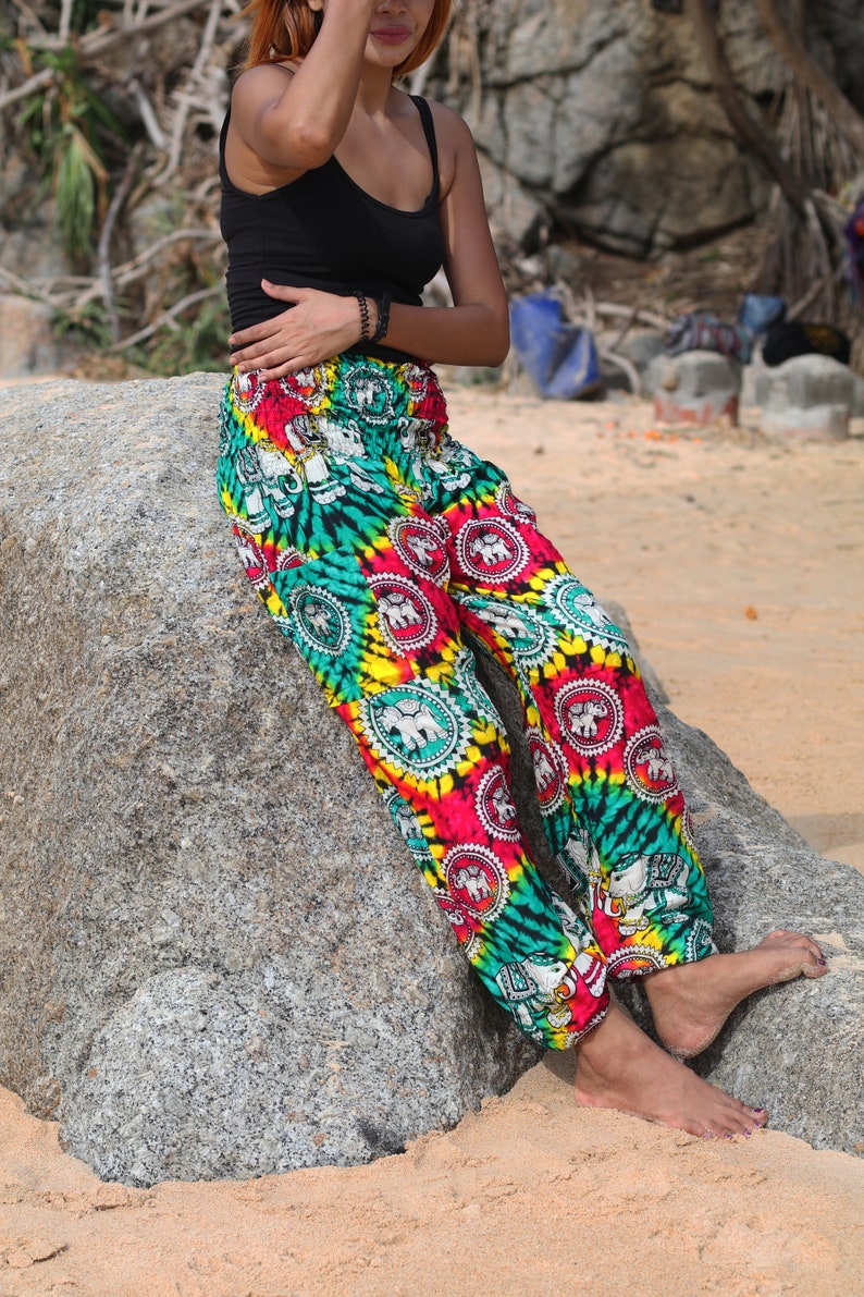 Harem Pants Tie dye Elephant Pants Hippie Aladdin Gypsy Loose Smocked Waist Yoga Pants Casual Trouser Women Baggy Cotton Beach Summer bild 9