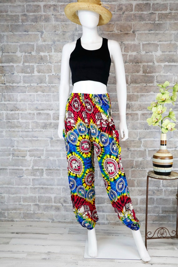 Harem Pants Tie dye Elephant Pants Hippie Aladdin Gypsy Loose Smocked Waist Yoga Pants Casual Trouser Women Baggy Cotton Beach Summer