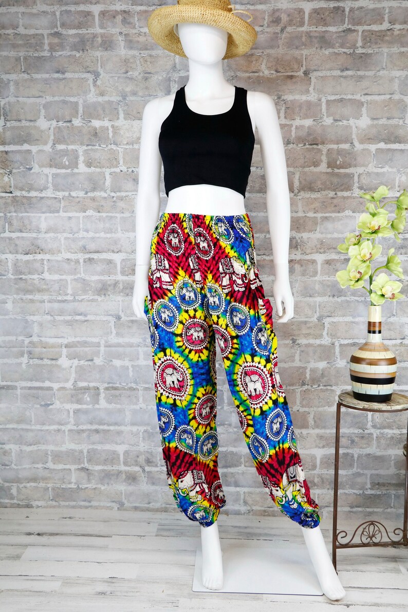 Harem Pants Tie dye Elephant Pants Hippie Aladdin Gypsy Loose Smocked Waist Yoga Pants Casual Trouser Women Baggy Cotton Beach Summer bild 1