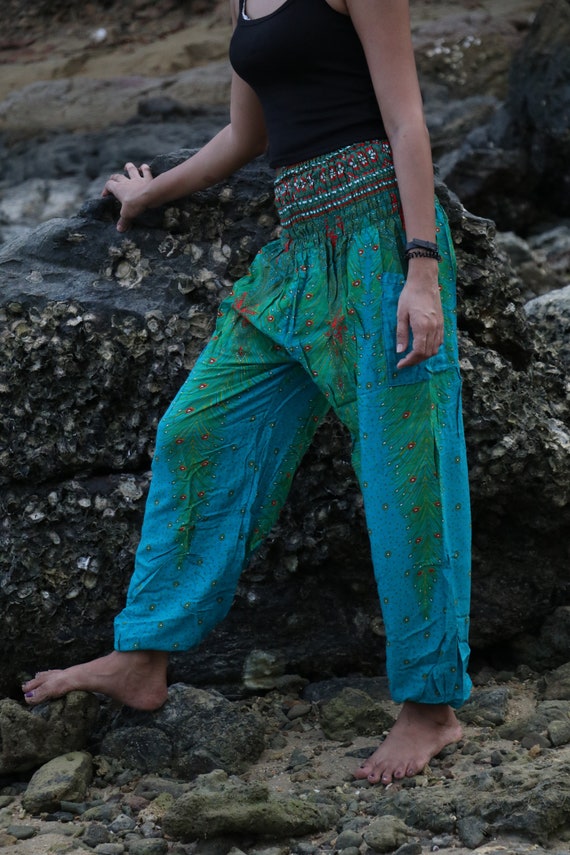 Harem Hippie Pants Bright Blue Yoga Festival Om Ohm Boho Festival Gypsy Aladdin