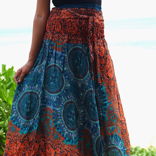Boho Long Skirt/ Maxi Skirt/ Women Dress/ Bohemian/ Festival Clothing/ Mandala/ Turquoise/ Hippie/ Summer Dress/ Beach/ African/ Gypsy skirt