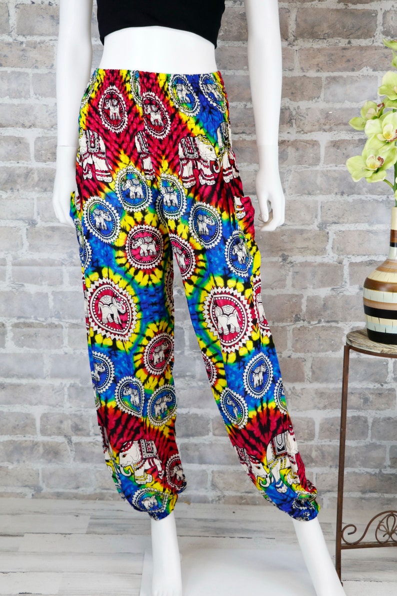 Harem Pants Tie dye Elephant Pants Hippie Aladdin Gypsy Loose Smocked Waist Yoga Pants Casual Trouser Women Baggy Cotton Beach Summer bild 2