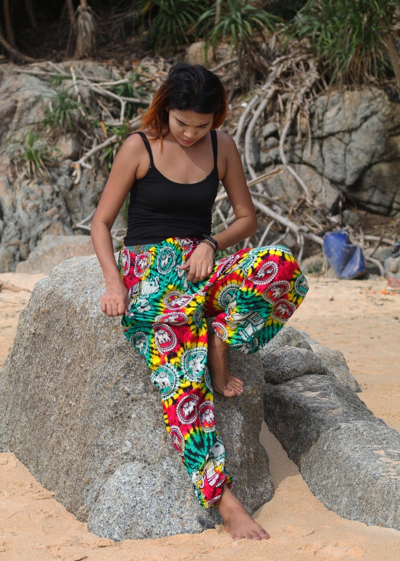 Harem Pants Tie dye Elephant Pants Hippie Aladdin Gypsy Loose Smocked Waist Yoga Pants Casual Trouser Women Baggy Cotton Beach Summer bild 8
