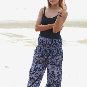 Harem Pants Women/ Unisex / Boho/ Bohemian / Baggy Pants/ Hippie Clothes/ Yoga Pant/ Summer/ Beach/ Festival / Elephant/ Black