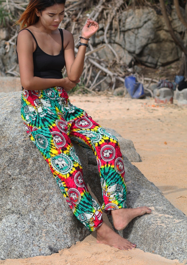 Harem Pants Tie dye Elephant Pants Hippie Aladdin Gypsy Loose Smocked Waist Yoga Pants Casual Trouser Women Baggy Cotton Beach Summer bild 5
