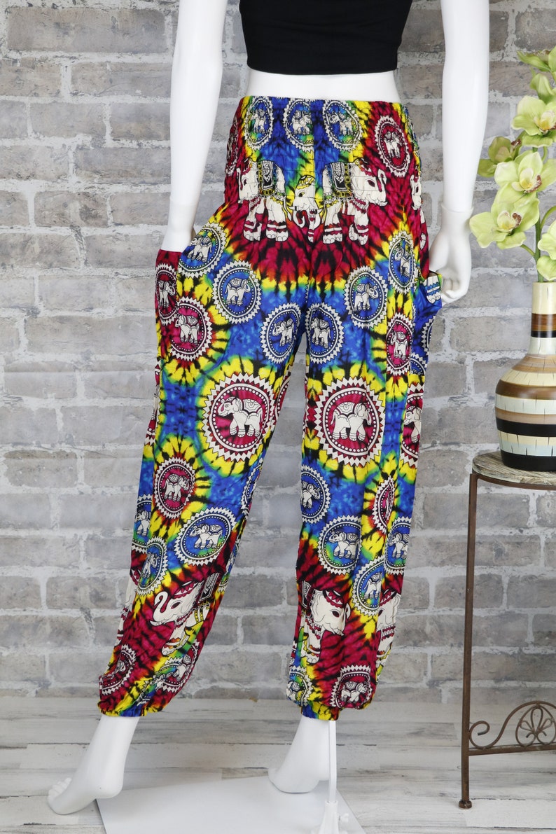 Harem Pants Tie dye Elephant Pants Hippie Aladdin Gypsy Loose Smocked Waist Yoga Pants Casual Trouser Women Baggy Cotton Beach Summer bild 4