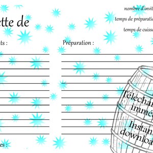 Carte recette imprimable - gamme étoilée - bleu