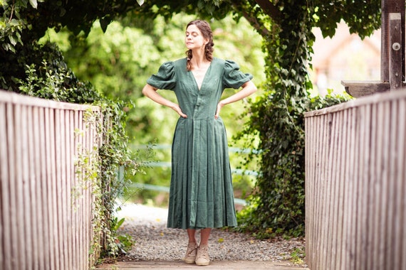 linen wrap dress | long dress | Laura Ashley vinta