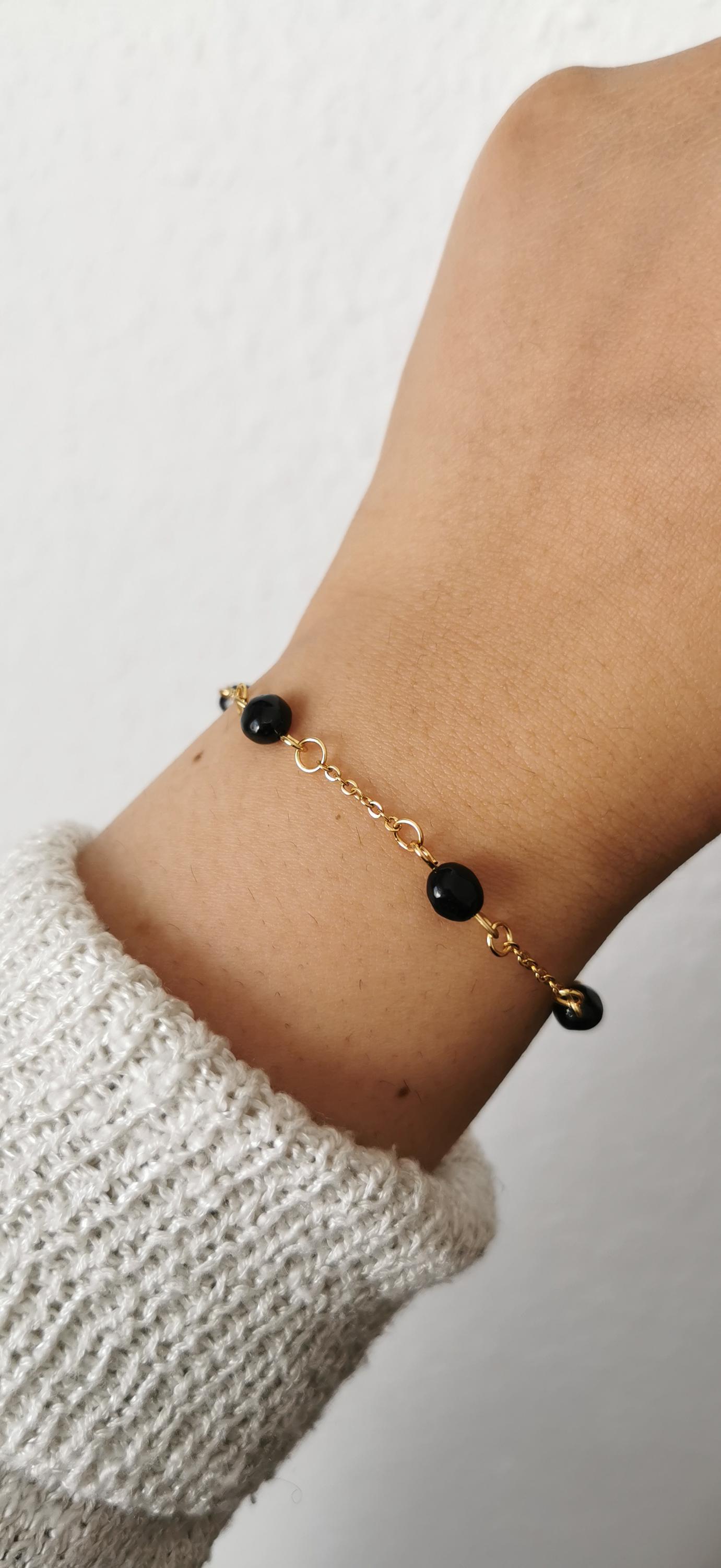Black Tourmaline Nugget Bracelet for Women | Handmade Gemstone Bracelet | Gold or Silver | Gift for Women | Elegant Jewelry