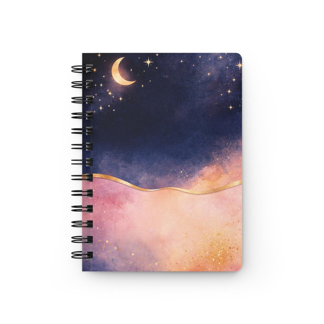 Dreamy Moon Spiral Notebook | Watercolor Night Sky Ruled Journal ...