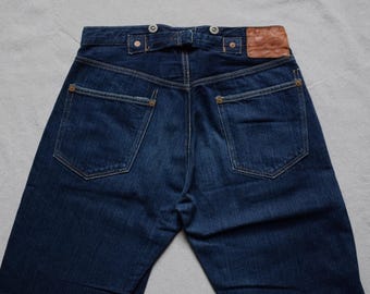 1895 Style Buckle Back DENIM WORK TROUSERS - Indigo - Suspender