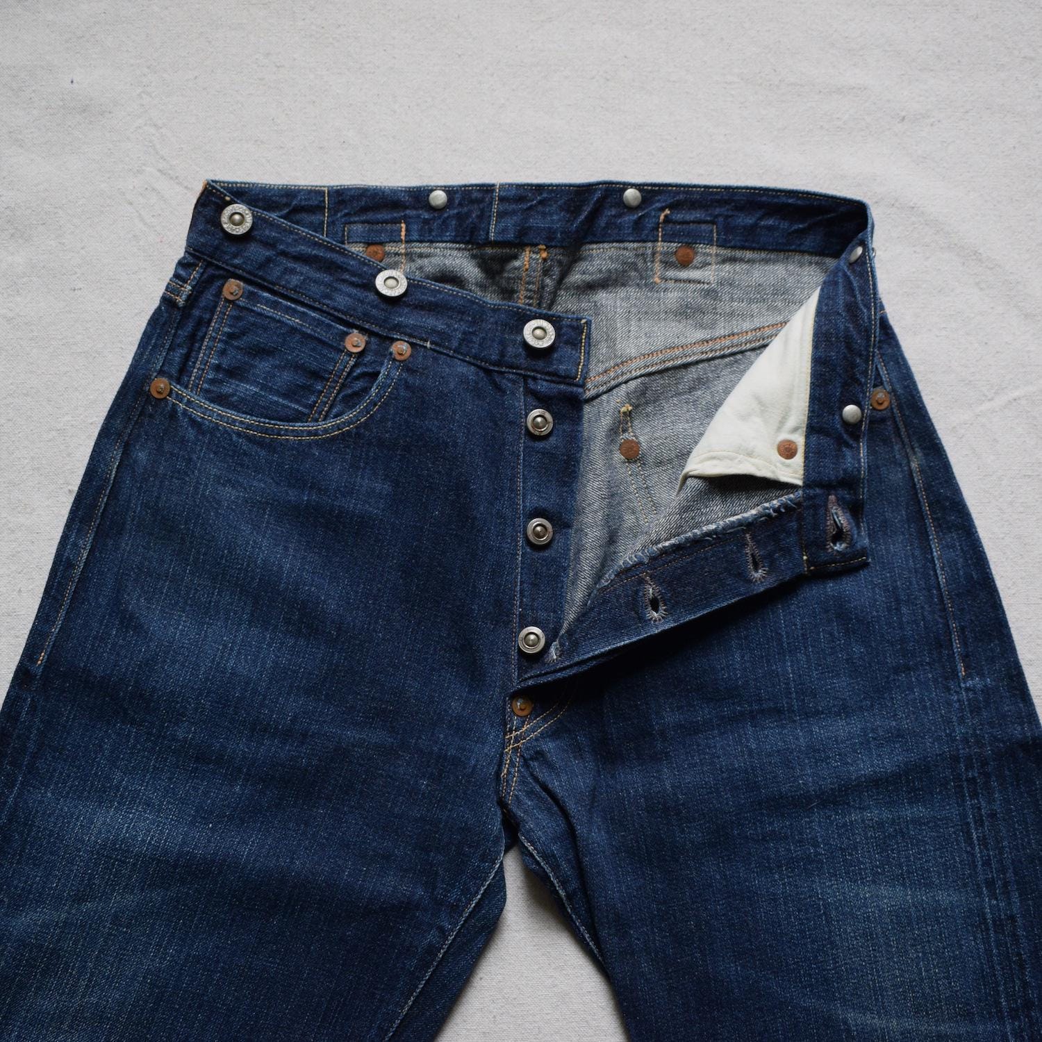 1895 Style Buckle Back DENIM WORK TROUSERS - Indigo - Suspender