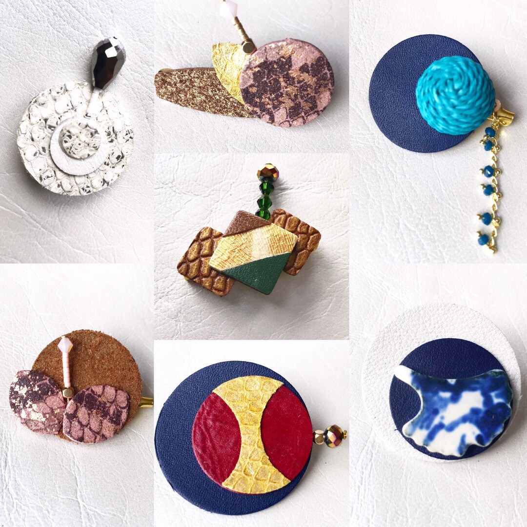 Leather Brooches Pearls Ceramic Gilded and Silver Brass Etsy UK