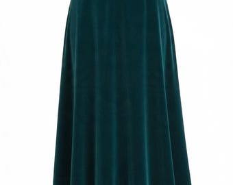 1960s 1970s Velvet Skirt Teal Blue S M