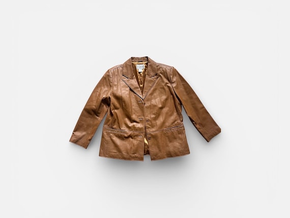 Brown Leather 70s Collar Jacket, Women's XL/XXL - Etsy