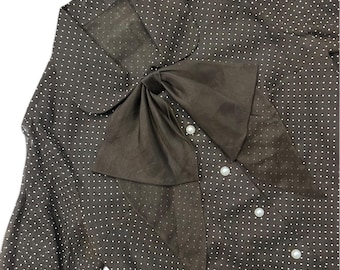 Abito oversize anni '60 in cotone trasparente a pois con fiocco, taglie M L