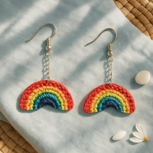 Crochet Rainbow Earrings | Handmade Colourful Statement Earrings – Pride Festival Boho Jewellery Gift