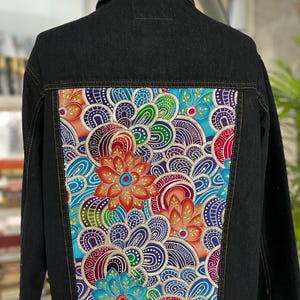 Upcycled Embroidered Denim Jacket: Handmade Cropped Cotton Shirt, Size - Medium / Large