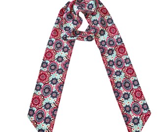 Skinny Scarf, Pink Floral, Printed Thin Scarf; Gift, Head or Neck scarf, Summer scarves, Belt or Dress accessory