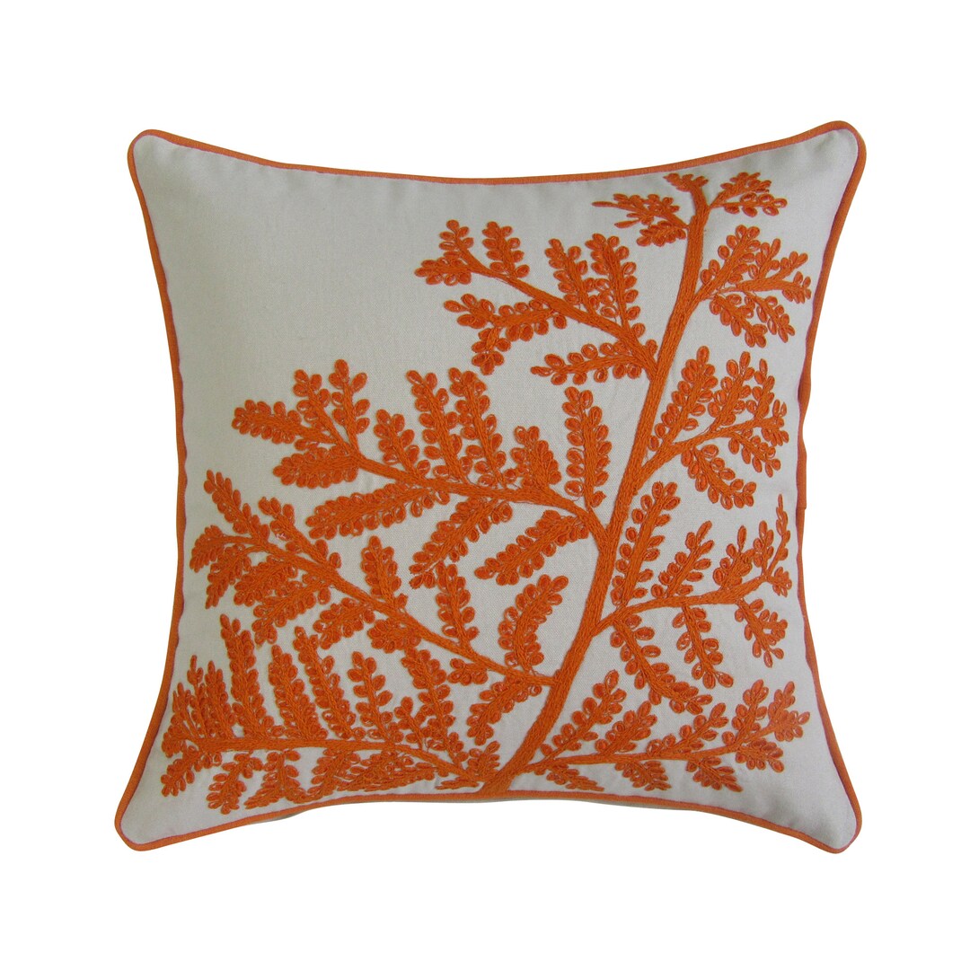 Square Cotton Pillows Embroidered Pillow Covers in Tan and Etsy