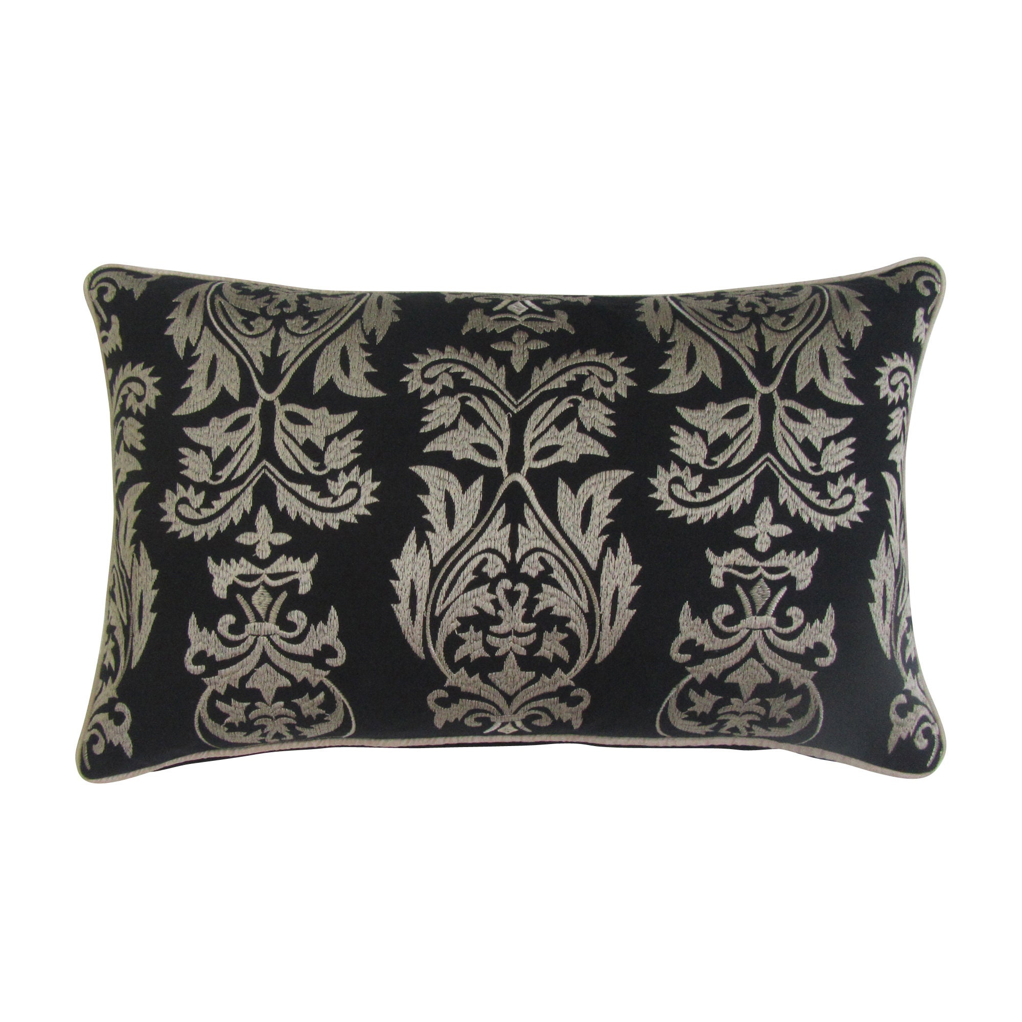 12 x 20 Embroidered Cotton Lumbar Pillow Cover Black and Deep Etsy