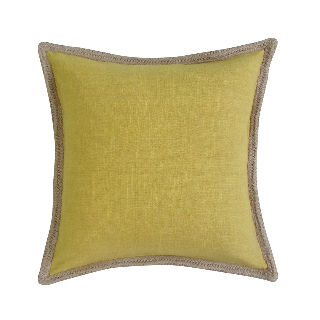 Square Cotton Pillow Cover Jute Border 18 X 18 Inches Mustard Etsy
