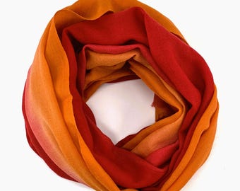 Sunset Orange Botanical Hand Dyed Pashmina Silk Scarf | Luxury Lightweight Wrap | Natural Dyed Unisex Stole | Ombre | Handmade