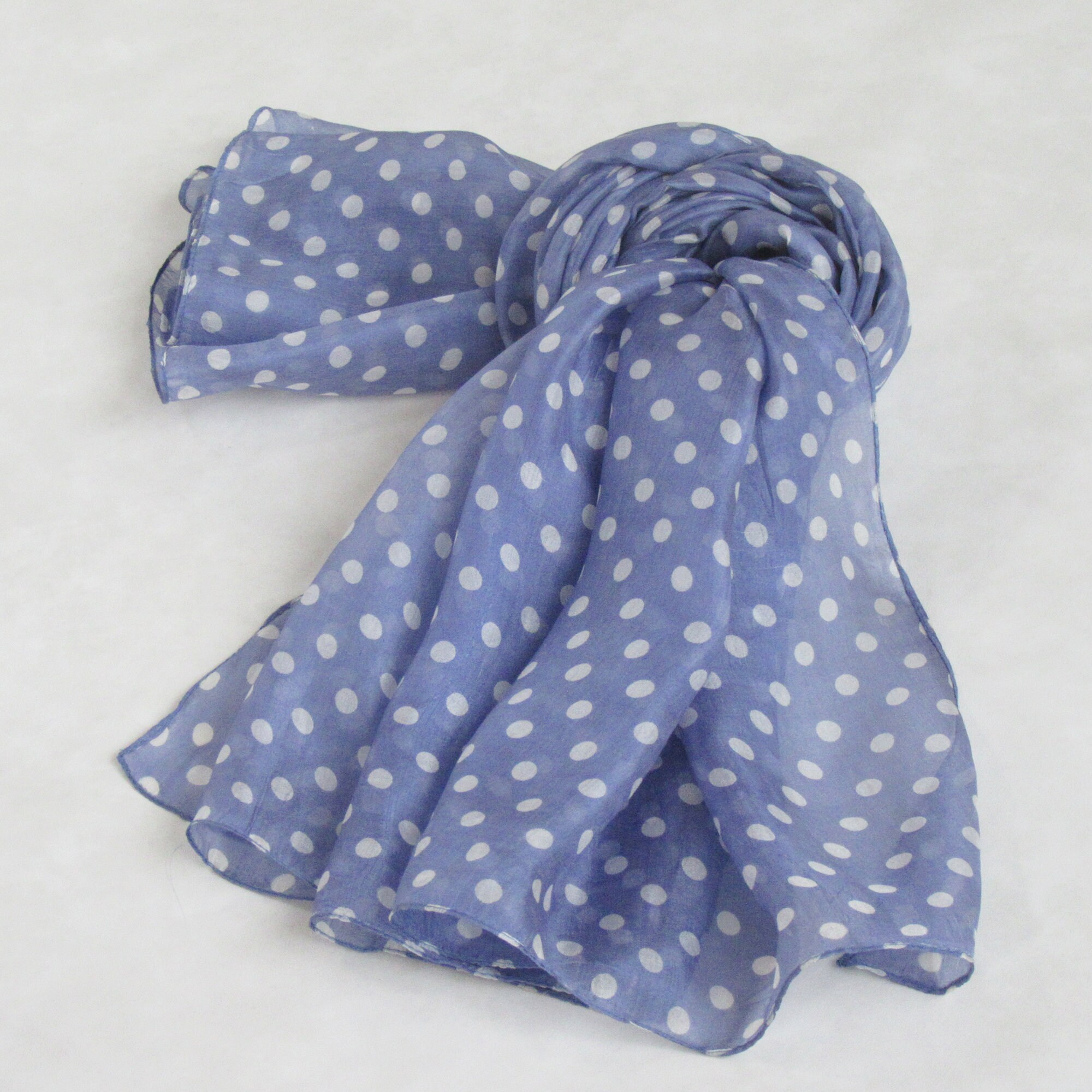 Silk Scarf Light Blue Polka Dot Scarf Head or Neck Scarves Etsy
