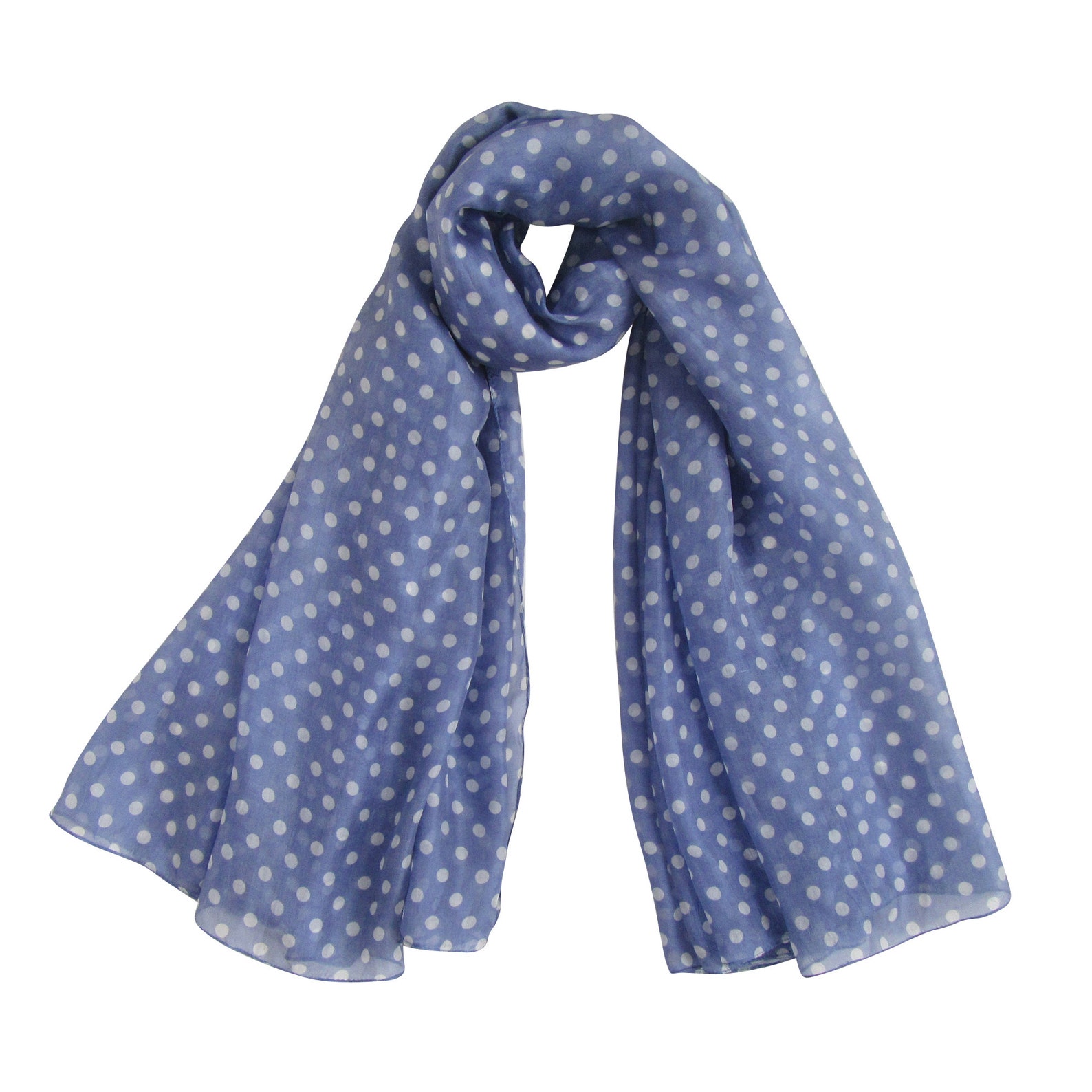 Silk Scarf Light Blue Polka Dot Scarf Head or Neck Scarves Etsy