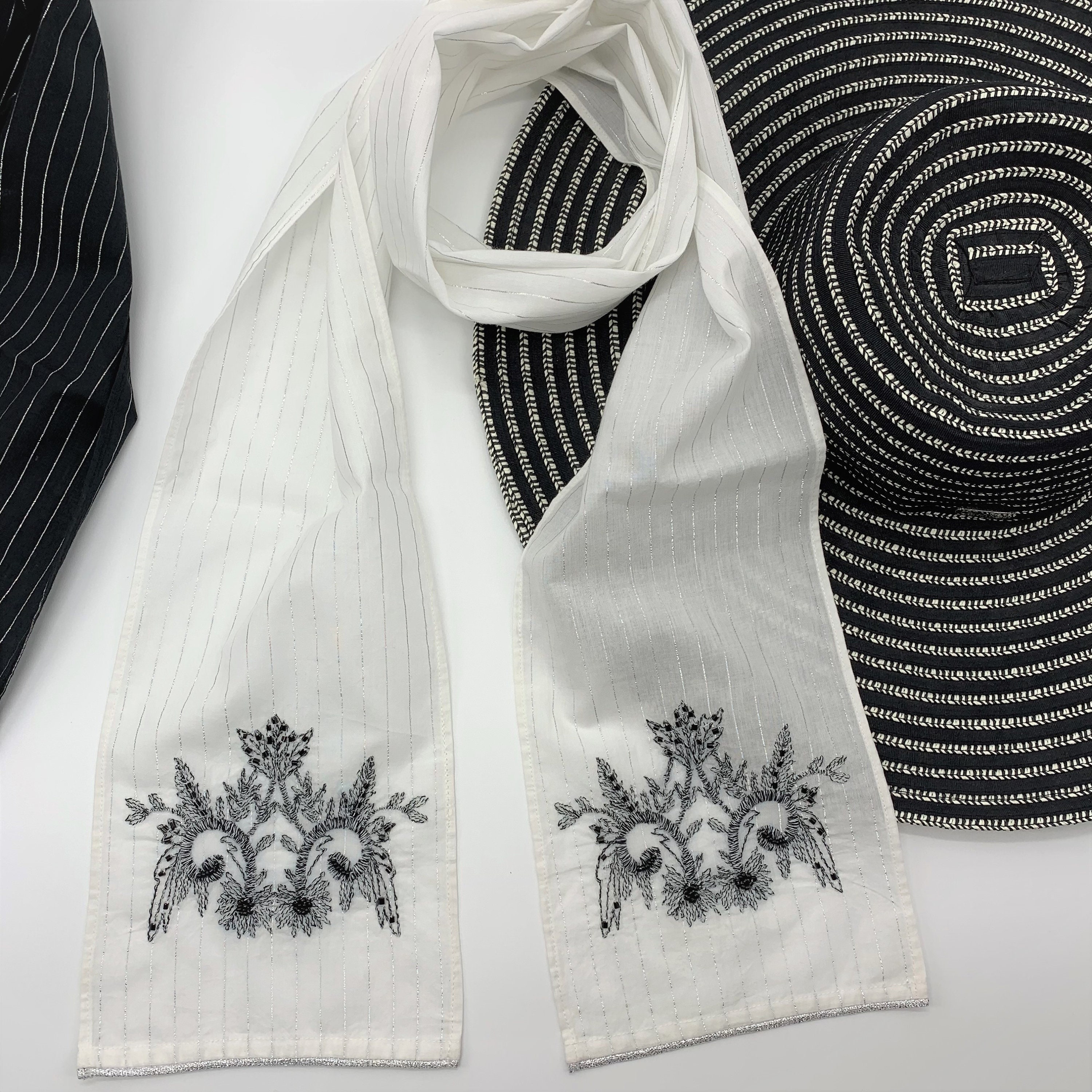 Black and White Cotton Short Scarves Hair or Head Scarves Neck Tie Gift for Her Trendy Neck Scarves Perfect all season Gift