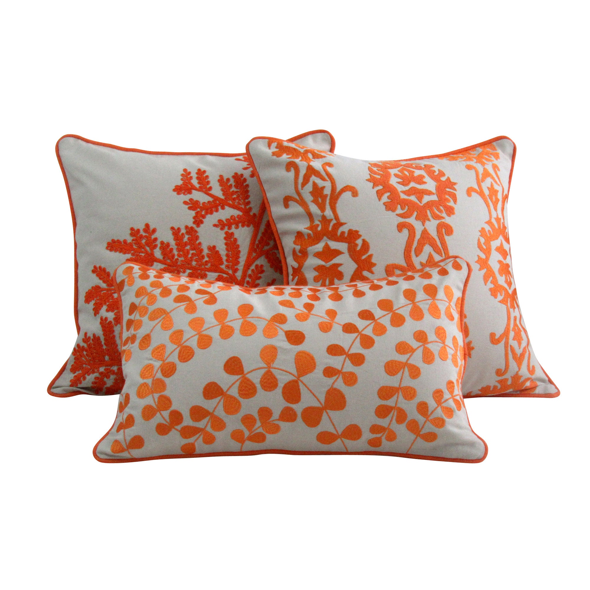 Cotton Lumbar Pillow Cover 20 X 12 Embroidered Pillows Tan Etsy UK