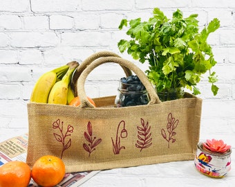 Reusable Grocery Burlap Tote, Reusable Bags, Short Market Jute Bags, Party Favor Bags, Eco-friendly totes, garden tool tote