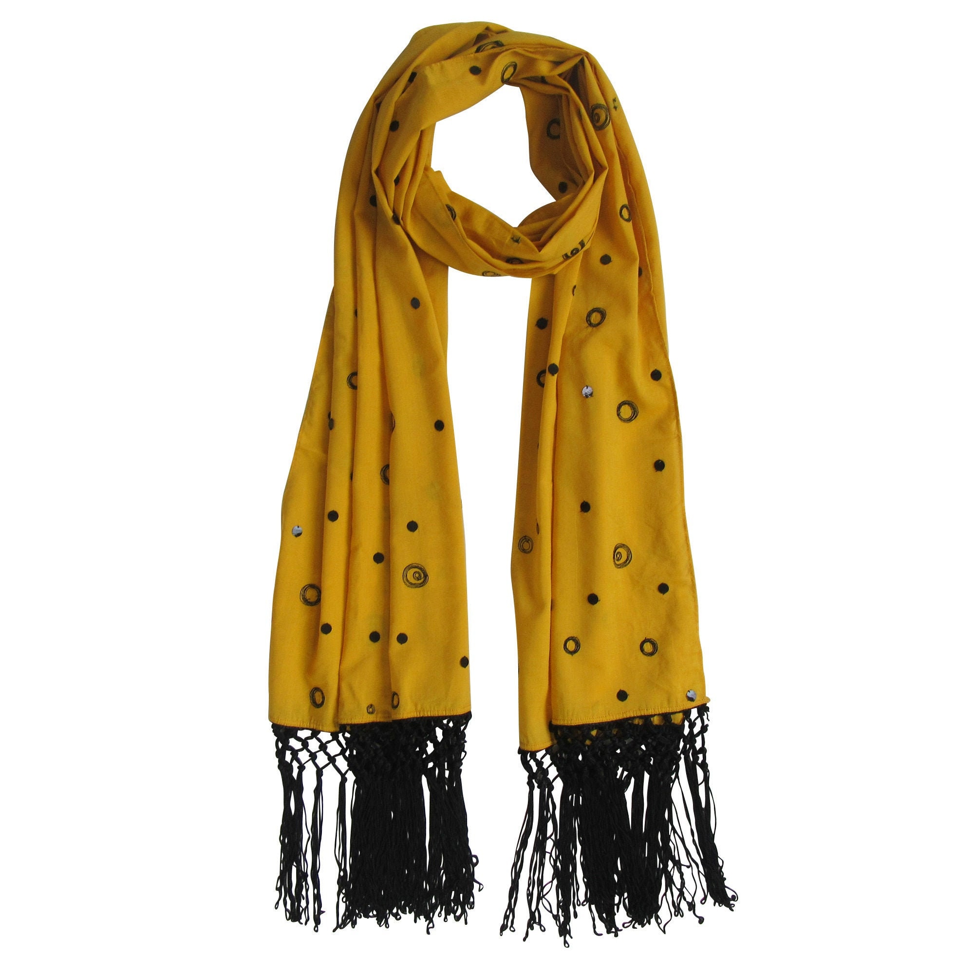 Handmade Cotton Scarf with Tassel Lace Turmeric Mustard Etsy