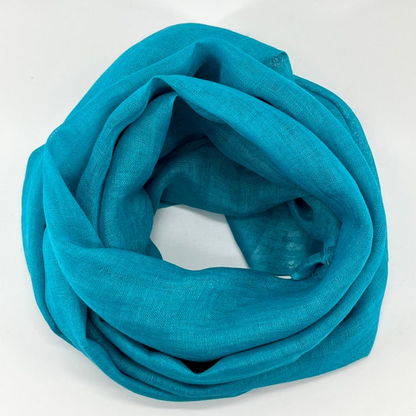 Natural Hand Dyed Large Linen Scarf, 100% Linen, Dark Teal Blue, Stole Hijab Oversize; Beach scarf, Wrap, Gift comes in a box